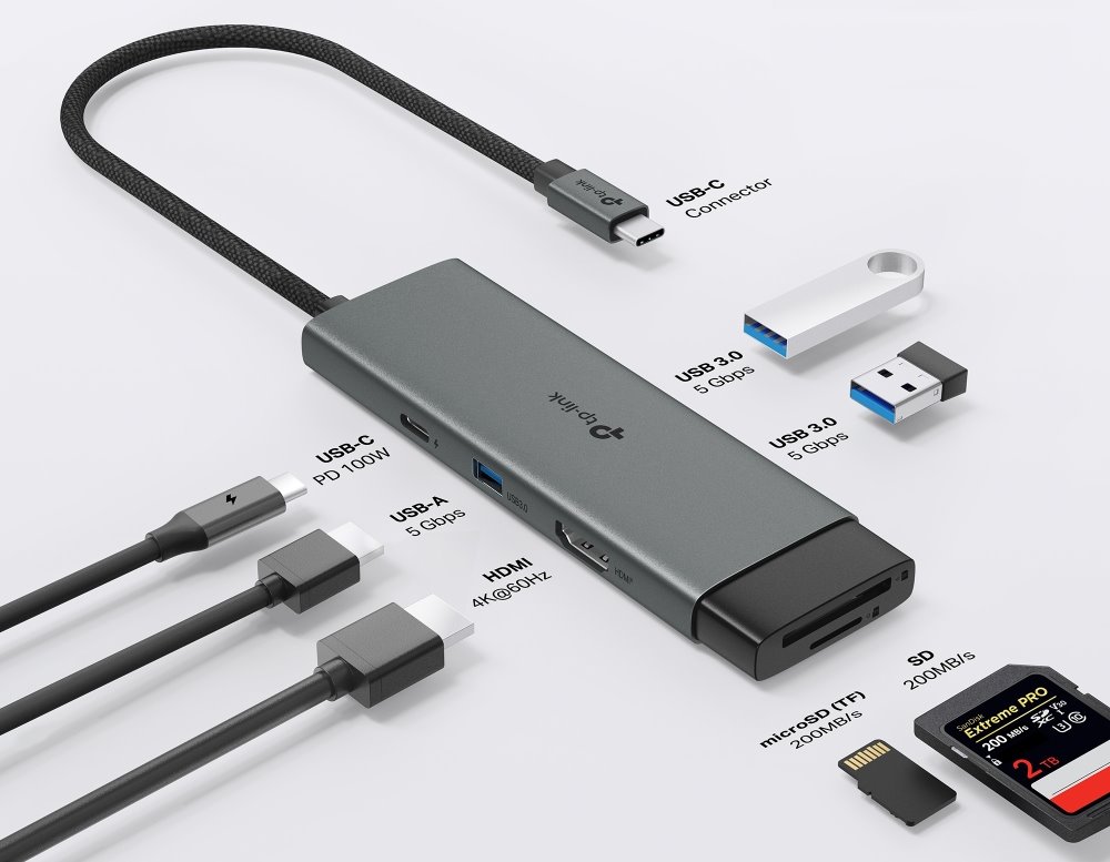 Dokovacia stanica TP-Link UH7021C 7 v 1, USB-C, 4K, 100 W