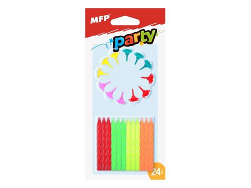Dortové svíčky neon 24ks+12ks držák