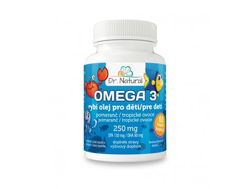 Dr.Natural Omega 3 Rybí olej pro děti 250mg EPA130mg/DHA80mg 60 cps.