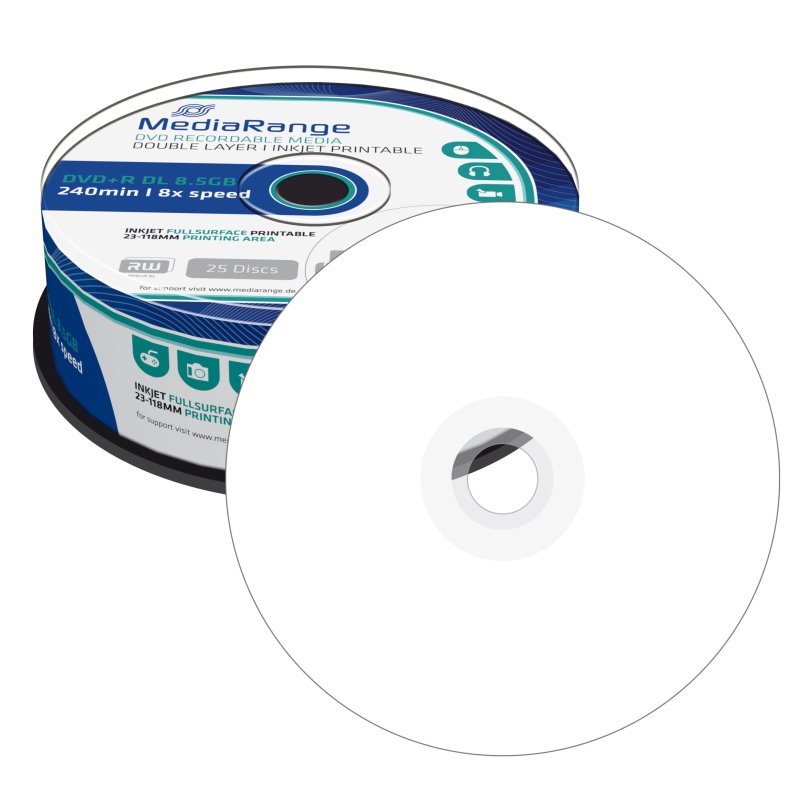 DVD+R MediaRange 8,5 GB 8x Double Layer Printable (25pack) MR474