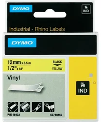 Dymo originálna páska do tlačiarne štítkov, Dymo, 18432, S0718450, čierna tlač/žltý podklad, 5,5 m, 12 mm, RHINO vinyl profi D1