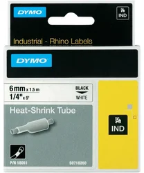 Dymo popisovací smršťovací bužírka Rhino, S0718260, 6 mm , bílá/černá