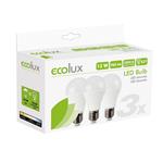 ECOLUX LED žiarovka 3-pack, klasický tvar, 12W, E27, 3000K, 270°, 980lm, 3ks v balení