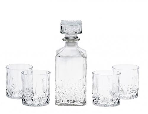 EH Sklenice broušené whiskey s karafou, sada 5 ks,