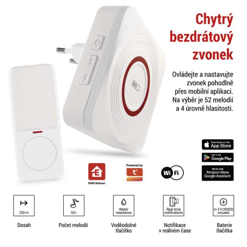 EMOS GoSmart Domovní bezdrátový zvonek P5735WS do zásuvky s WiFi