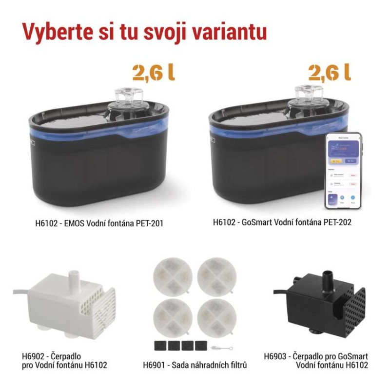 EMOS GoSmart vodní fontána Pet Care, 2,6 l, šedá, Wi-Fi