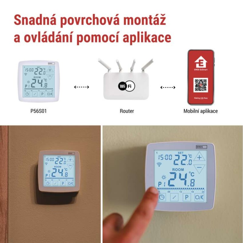 EMOS Pokojový programovatelný drátový WiFi GoSmart termostat P56S01