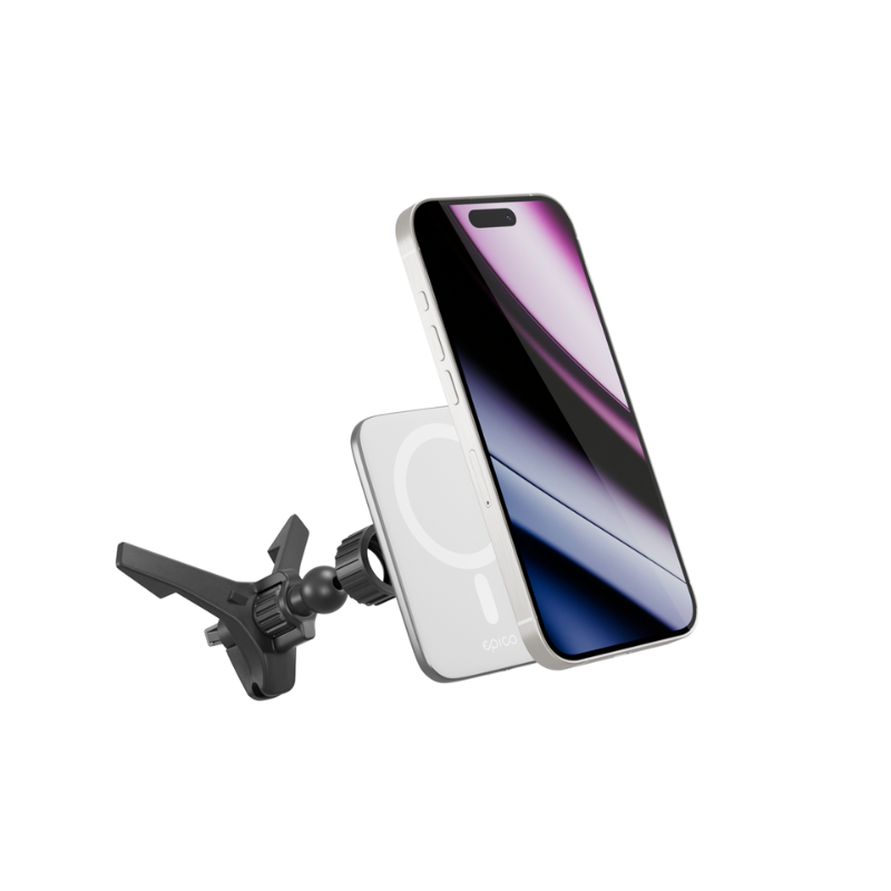 Epico Qi2 Ultrathin bezdrôtová nabíjačka do auta kompatibilná s MagSafe – strieborná/biela