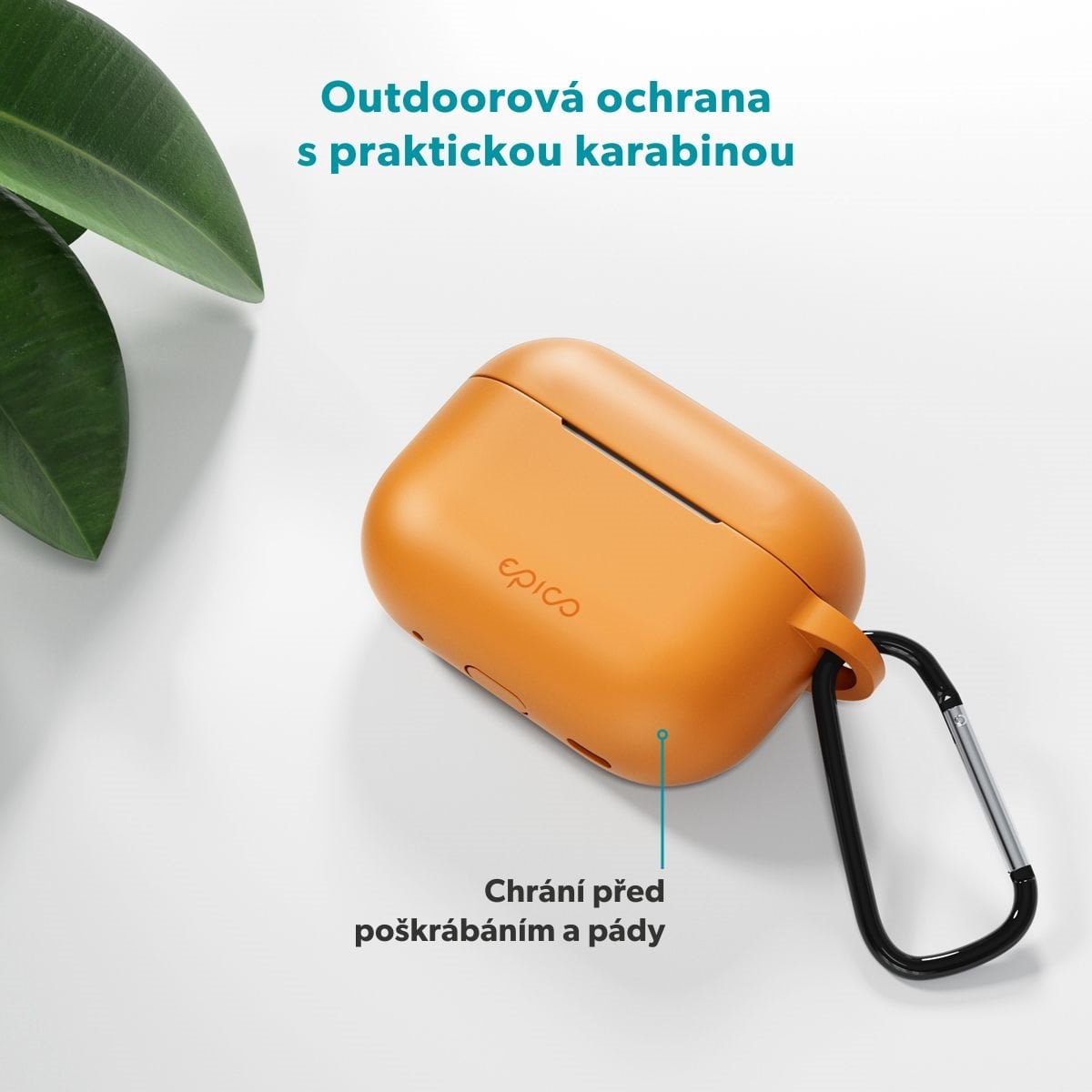 Epico silikonové pouzdro s karabinou | AirPods Pro 3 | oranžová | bezpečnostní karabina