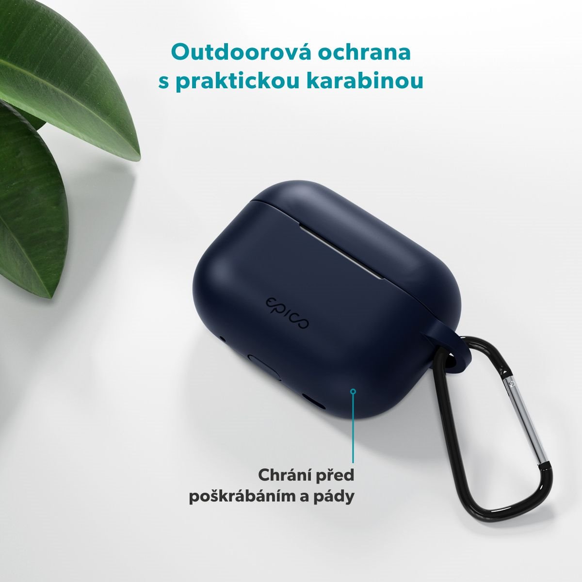 Epico silikonové pouzdro s karabinou | AirPods Pro 3 | tmavě modrá | bezpečnostní karabina