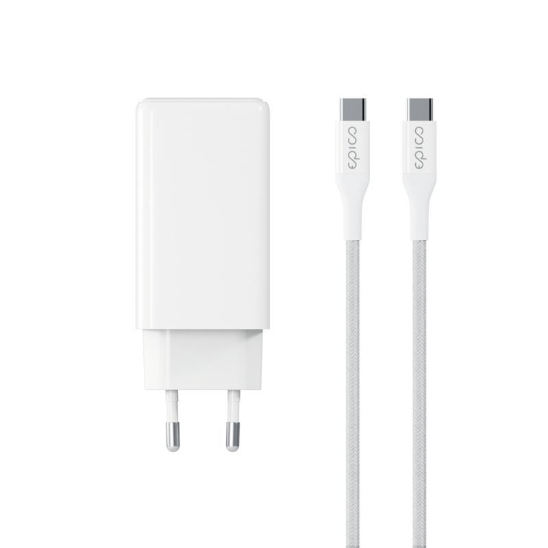 Epico UltraBoost GaN 100W síťová rychlonabíječka EA100 + 1,2m USB-C kabel - bílá