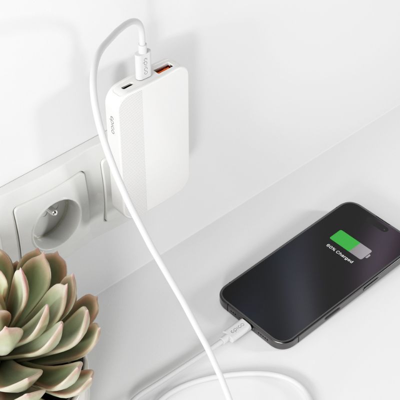 Epico UltraBoost GaN 65W plochá síťová rychlonabíječka EA65 - bílá