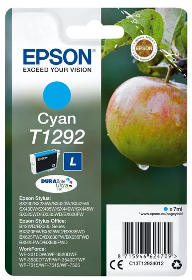 Epson T1292 Cyan 7ml pre Stylus SX420W/SX425W/SX525WD/SX620FW, Stylus Office BX305F/BX320FW/BX525WD/BX625FWD - originálne C13T129