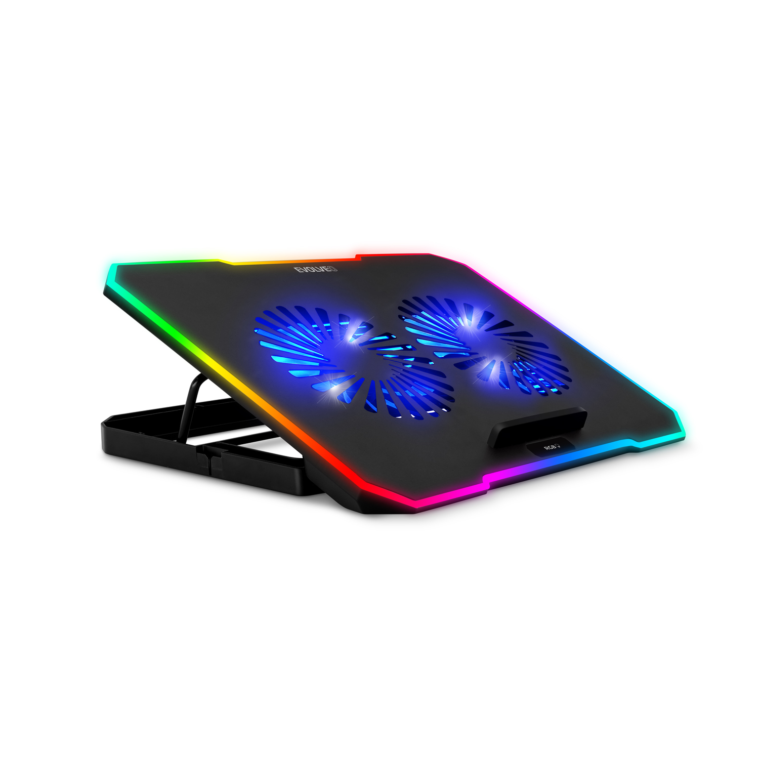 EVOLVEO CoolPro, chladiaca podložka pod notebook, 2 ventilátory, RGB podsvietenie, čierna