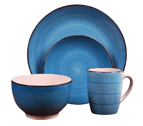 Excellent Houseware Jídelní sada talířů VALENCIA kamenina 16 ks, modrá 