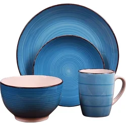 Excellent Houseware Jídelní sada talířů VALENCIA kamenina 16 ks, modrá 