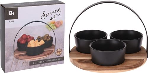 Excellent Houseware Servírovací misky s podnosem, sada 4 ks akát / černá 