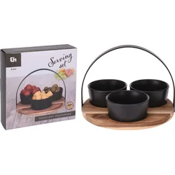 Excellent Houseware Servírovacie misy s podnosom, sada 4 akáciové / čierne
