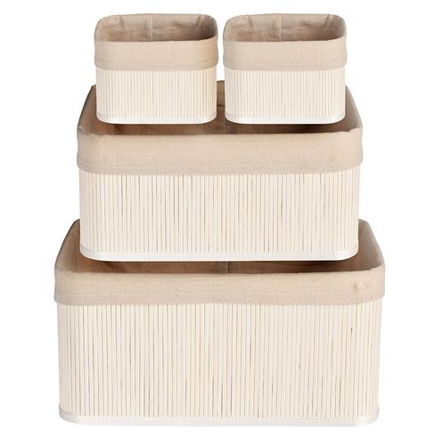 Excellent Houseware Úložné košíky sada 4 ks bambus, bílá