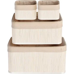 Excellent Houseware Úložné košíky sada 4 ks bambus, bílá