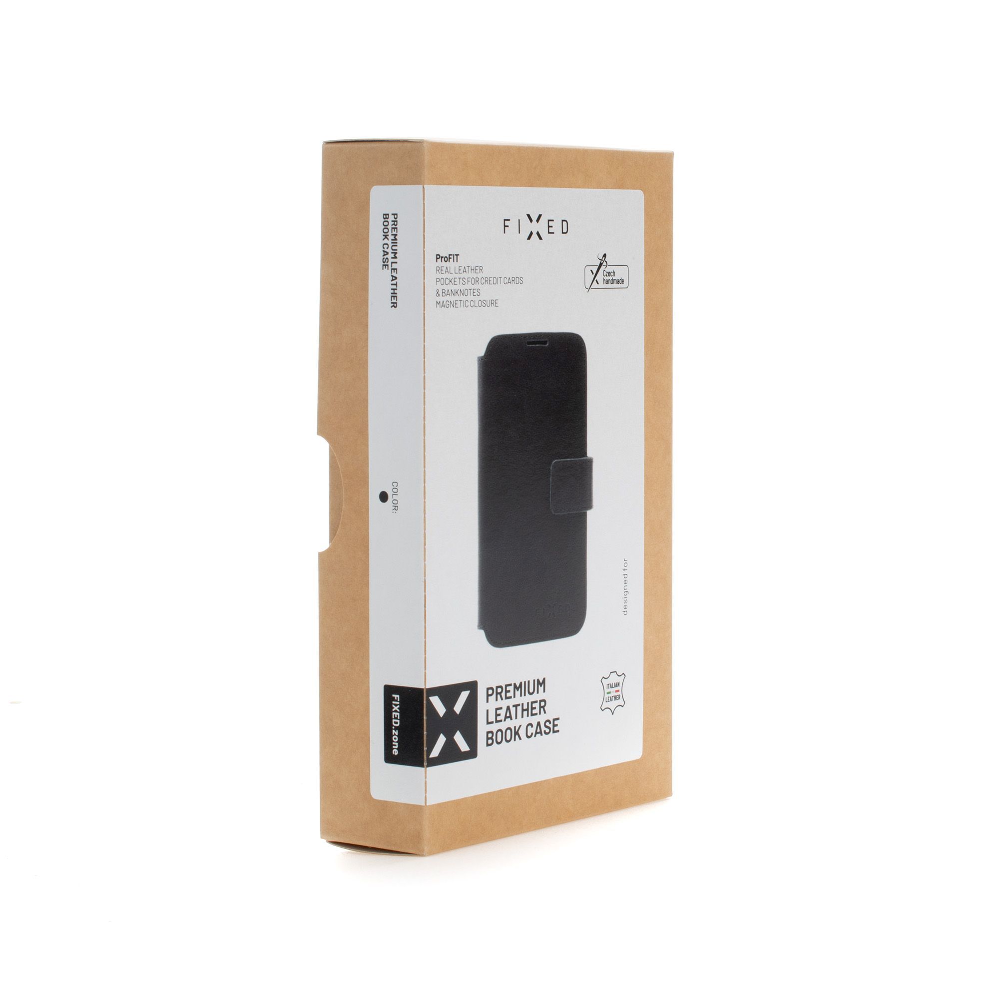 FIXED ProFit kožené puzdro typu kniha pre Apple iPhone 14 Pro, čierne