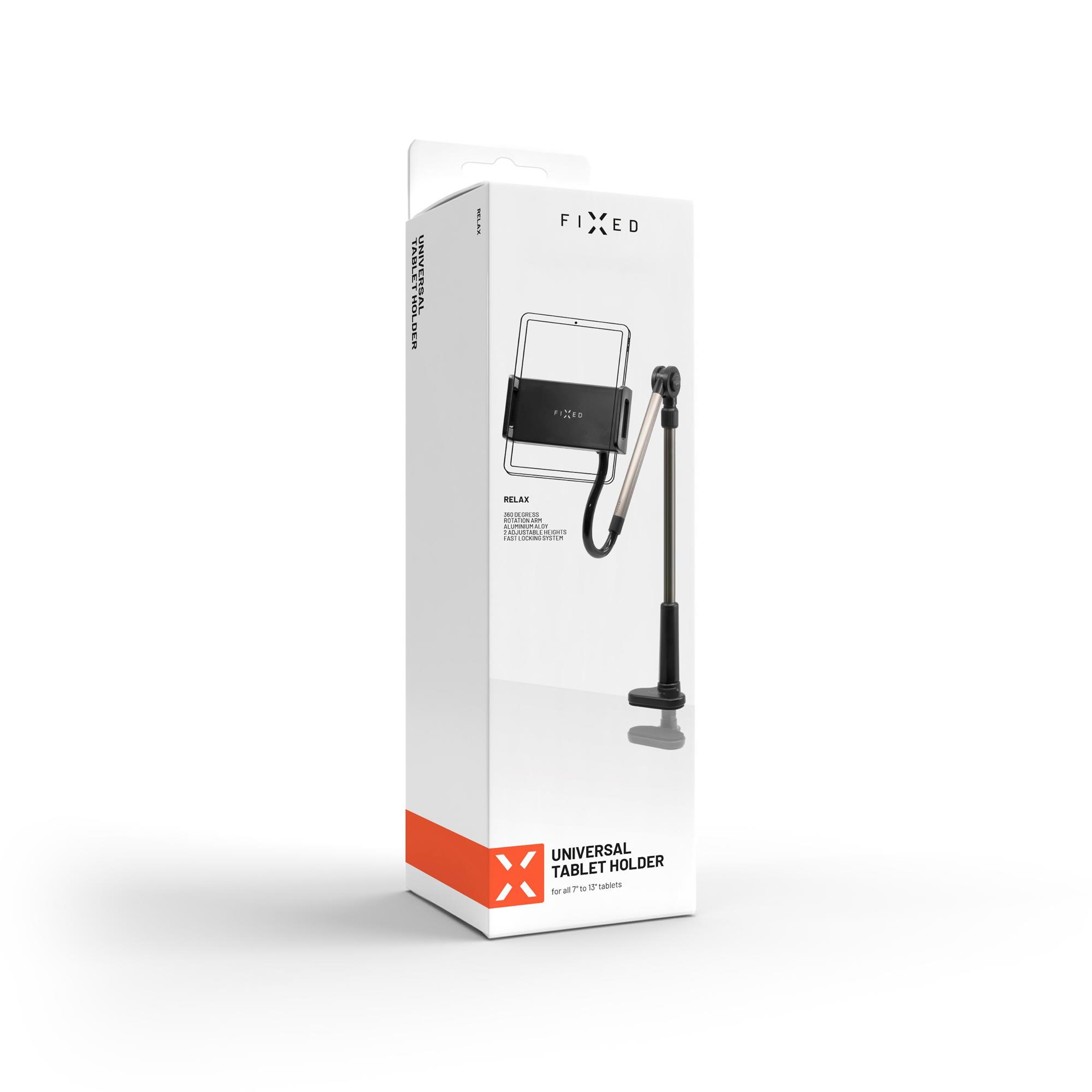 FIXED Relax univerzální držák na tablet/telefon pro upevnění na stůl s otočným a nastavitelným ramenem, černý