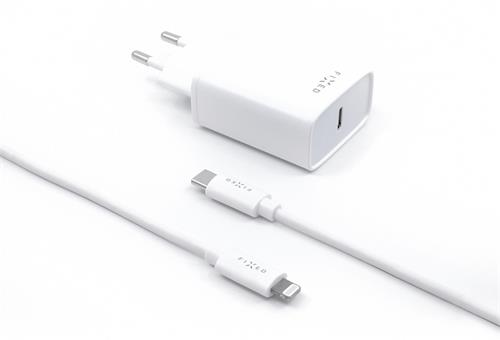 FIXED síťová nabíječka s USB-C výstupem a USB-C/Lightning kabelu, podpora PD, 1 metr, MFI, 18W, bílá