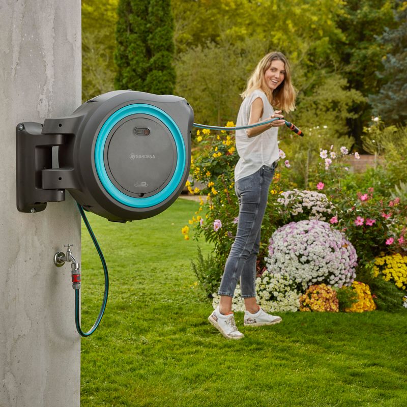 Gardena 18640-55 Nástenný box na hadicu PowerRoll XL, tyrkysový, bez batérie