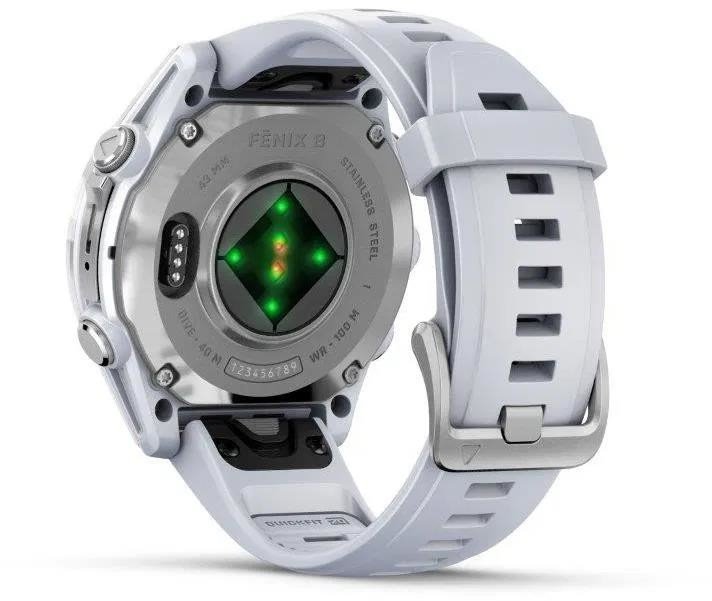 Garmin fenix 8 – 43 mm, AMOLED, SIlver/Whitestone, silikonový řemínek