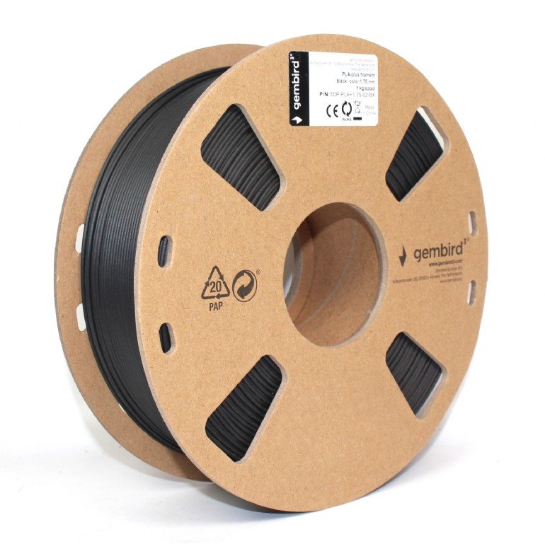 Gembird filament PLA-PLUS 1.75mm 1kg, čierna 3DP-PLA+1.75-02-BK