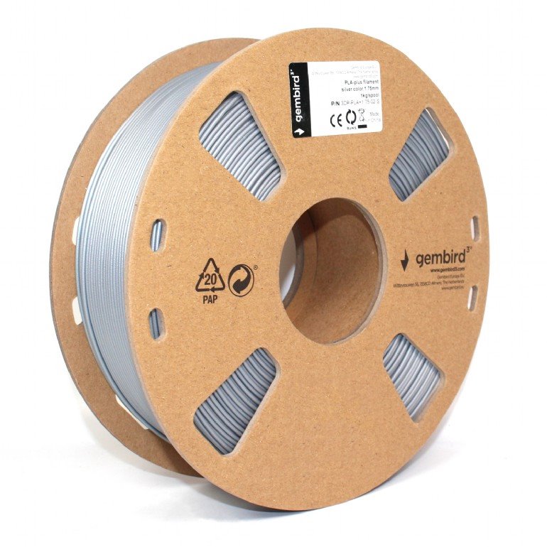 Gembird filament PLA-PLUS 1.75mm 1kg, strieborná 3DP-PLA+1.75-02-S