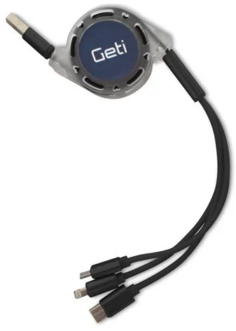 Geti kábel GCU 01 USB 3v1 čierny samonavíjací