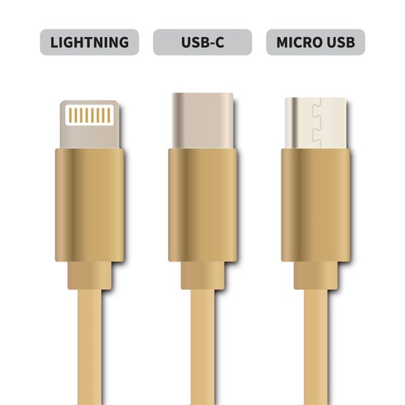 Geti kábel GCU 05 USB 3v1 zlatý samonavíjací