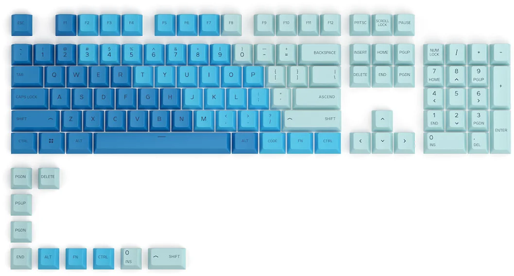 Glorious GPBT Keycaps - 114 PBT Keycaps, ANSI, US-Layout, Caribbean Ocean