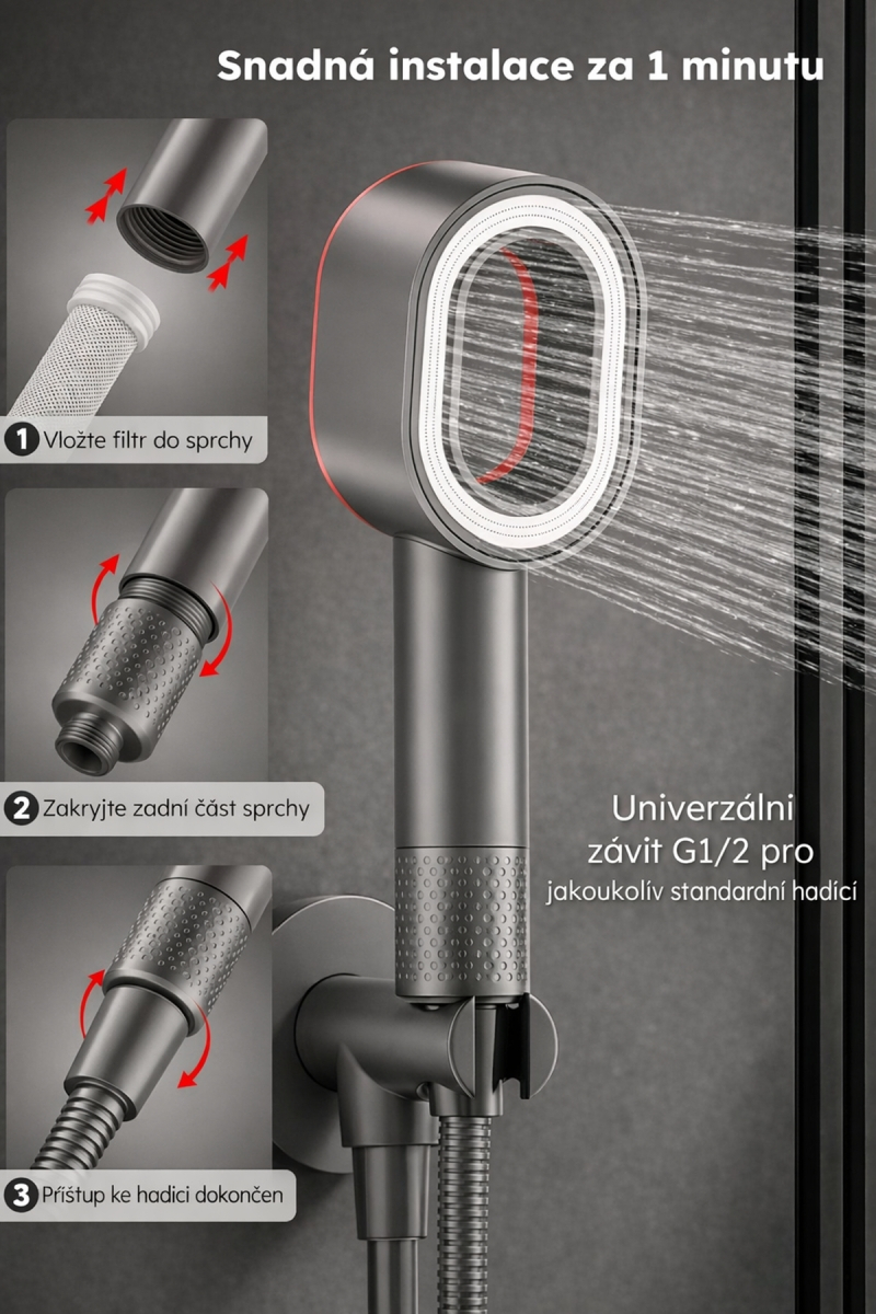 GLOX SH001W – Sada sprchovej hlavice s filtrom, biela
