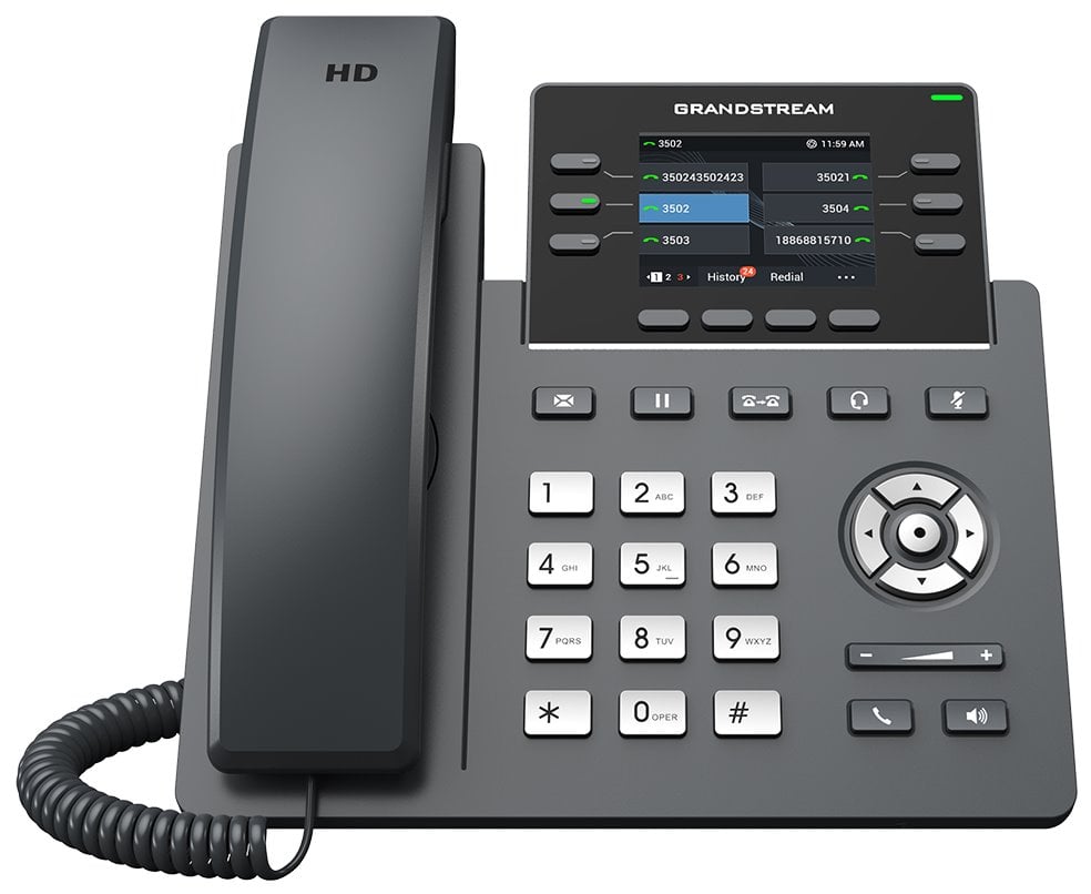 Grandstream GRP2613 telefón VoIP, 3x SIP, farebný podsvietený 2,8" displej, 2x Gbps RJ45, PoE