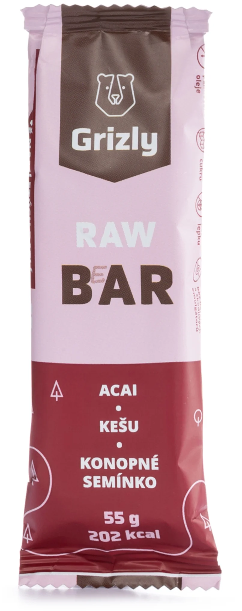 GRIZLY Raw Bar Acai - Kešu - Konopné semínko 55 g