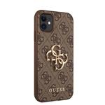 Guess PU 4G Kovový zadný kryt s logom pre iPhone 11 Brown