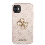 Guess PU 4G Kovový zadný kryt s logom pre iPhone 11 Pink