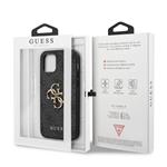 Guess PU 4G Kovový zadný kryt s logom pre iPhone 12/12 Pro Grey