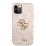 Guess PU 4G Kovový zadný kryt s logom pre iPhone 12/12 Pro Pink