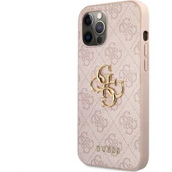 Guess PU 4G Kovový zadný kryt s logom pre iPhone 12 Pro Max Pink
