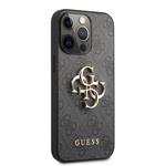 Guess PU 4G Kovový zadný kryt s logom pre iPhone 13 Pro Max Grey