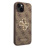 Guess PU 4G Kovový zadný kryt s logom pre iPhone 14 Brown