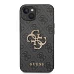 Guess PU 4G Kovový zadný kryt s logom pre iPhone 14 Grey