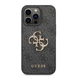 Guess PU 4G Kovový zadný kryt s logom pre iPhone 14 Pro Grey