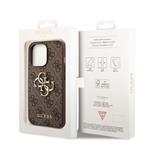 Guess PU 4G Kovový zadný kryt s logom pre iPhone 14 Pro Max Brown
