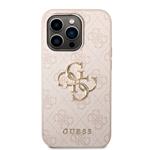 Guess PU 4G Kovový zadný kryt s logom pre iPhone 14 Pro Max Pink