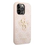 Guess PU 4G Kovový zadný kryt s logom pre iPhone 14 Pro Max Pink