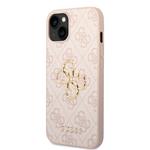 Guess PU 4G Kovový zadný kryt s logom pre iPhone 15 Pink
